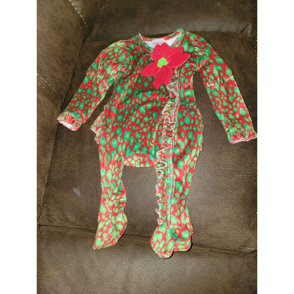 Mudpie baby romper one piece outfit holiday Christmas poinsettia 0 6 months